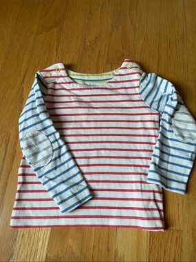Mini Boden Red and Blue Striped Long-Sleeve Breton Tee with Elbow Patches